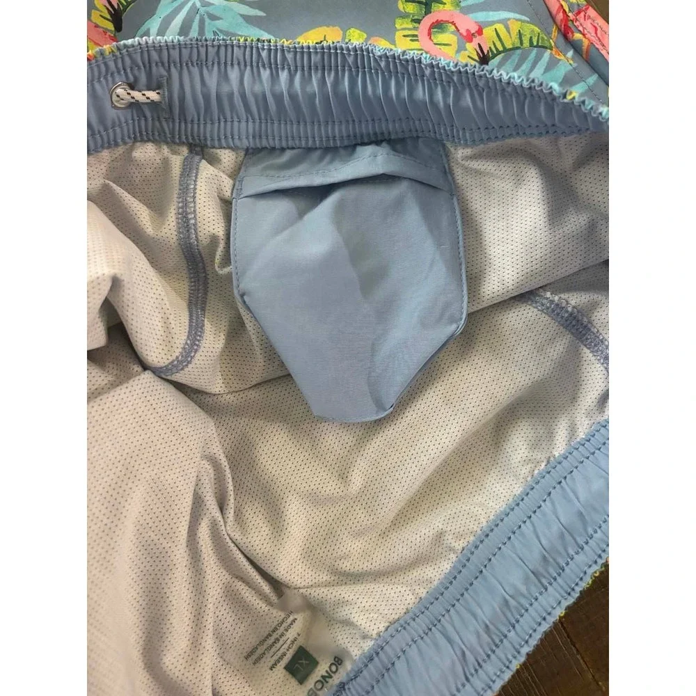 Bonobos Mens Flamingo Tropical Print Swim Trunks Light Blue XL BOE26115RO NWT